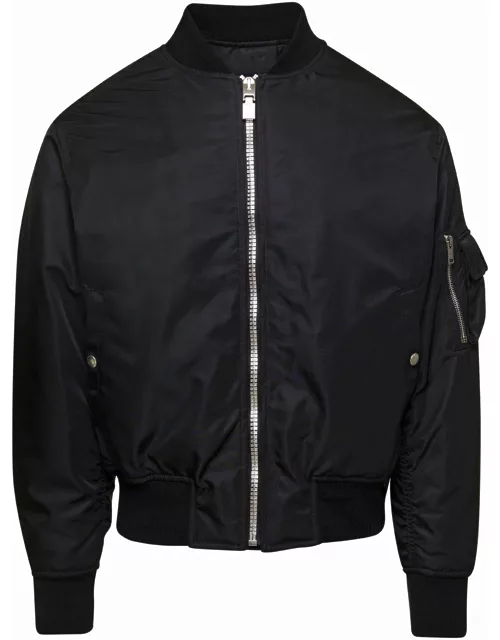 Givenchy Black Bomber Jacket With Contrasting Logo Lettering Print At The Back In Polyamide Man