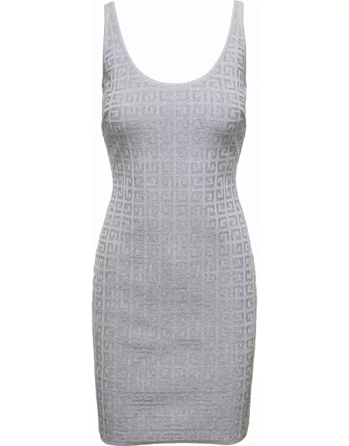Givenchy Silver Lurex Dress With Mogram Logo Motif All-over In Viscose Woman