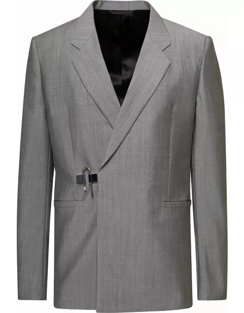 Givenchy Slim Fit Grey Jacket With U-lock Detail In Wool Man