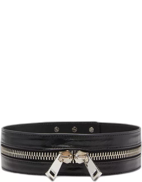 Wide Leather Zipper Waist Belt
