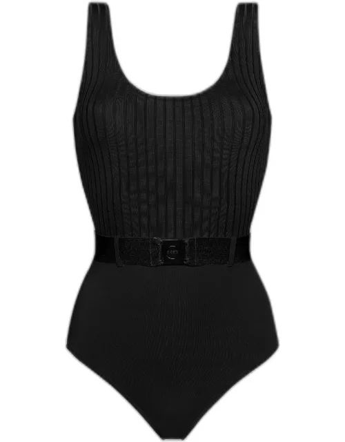 Mezcal Belted Scoop-Neck One-Piece Swimsuit