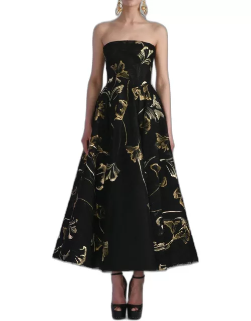 Saiid Kobeisy Strapless Embroidered Tea-Length Dres