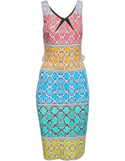 Class by Roberto Cavalli Multicolor Snake Print Jersey Midi Dress