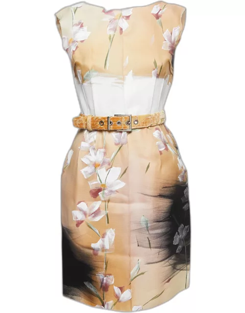 Dolce & Gabbana Beige Floral Hand Painted Canvas Limited Edition Midi Dress