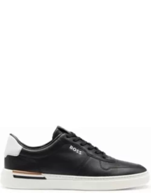Leather cupsole trainers with signature details- Black Men's Sneaker