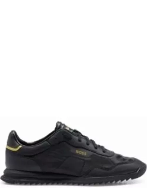 Mixed-material trainers with perforated faux leather- Black Men's Sneaker