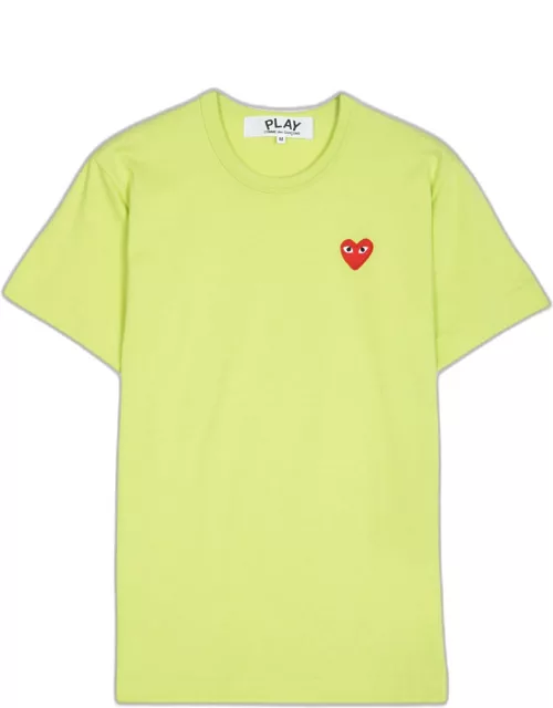 Comme des Garçons Play Mens T-shirt Short Sleeve Lime green t-shirt with big heart patch