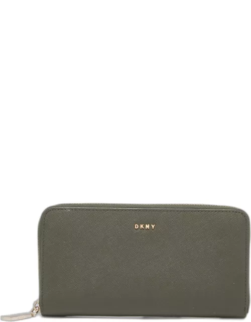 Dkny Green Leather Zip Around Wallet