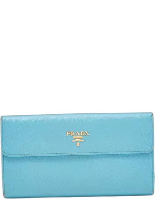 Prada Blue Saffiano Lux Leather Flap Continental Wallet