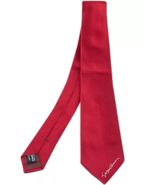 Giorgio Armani Red Silk Satin Logo Detail Tie
