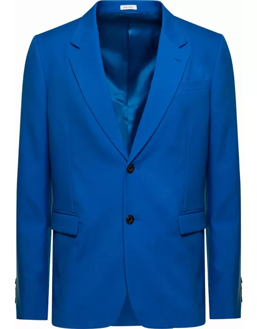 Alexander McQueen Blue Single-breasted Jacket With Contrasting Bottons In Wool Man