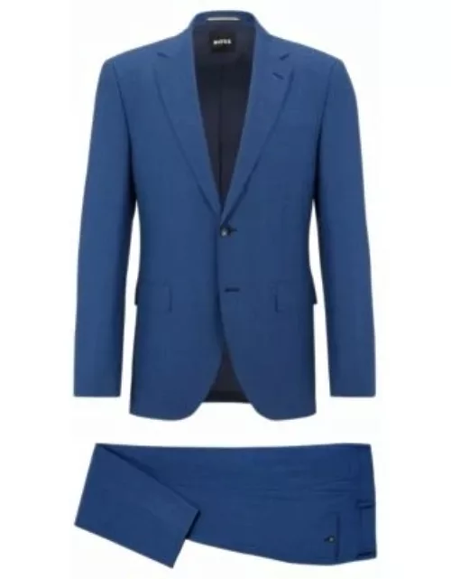 Regular-fit suit in micro-patterned virgin wool- Dark Blue Men's Business Suit