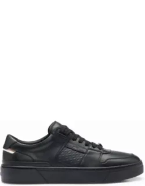 Leather lace-up trainers with monogram detailing- Black Men's Sneaker