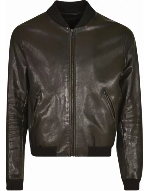 Prada Logo Patch Rib Trim Zipped Leather Jacket