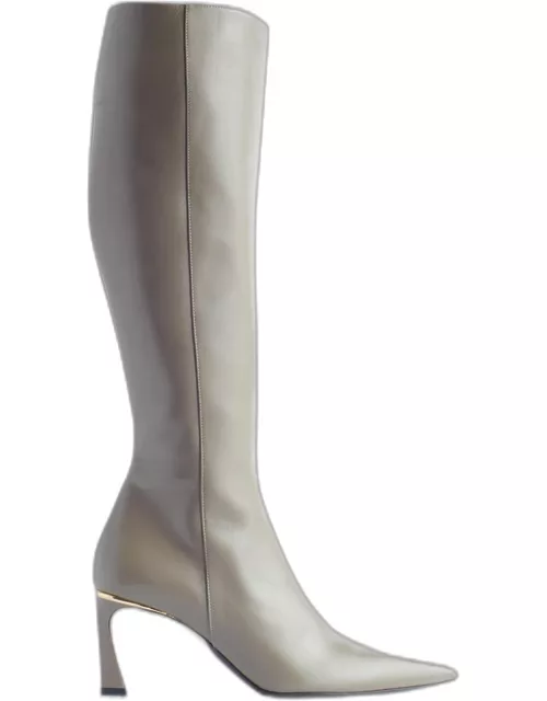 Point-Toe Leather Knee Boot