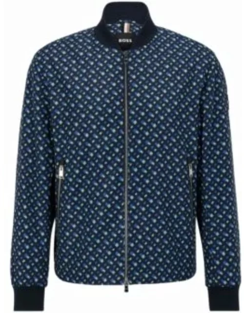 Printed zip-up bomber jacket- Blue Men's Casual Jacket