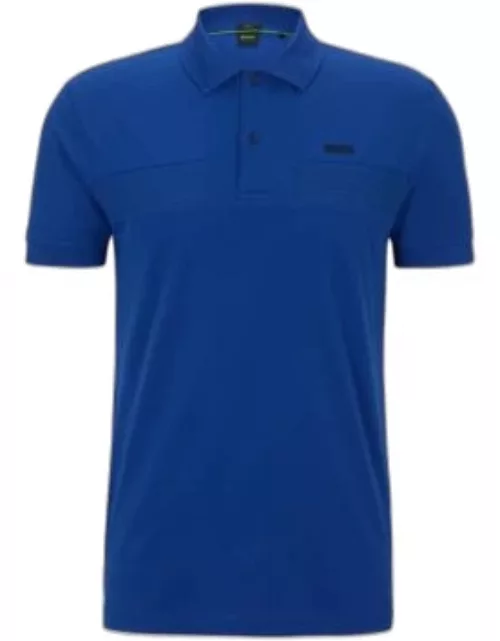 Cotton-blend slim-fit polo shirt with striped tape- Blue Men's Polo Shirt