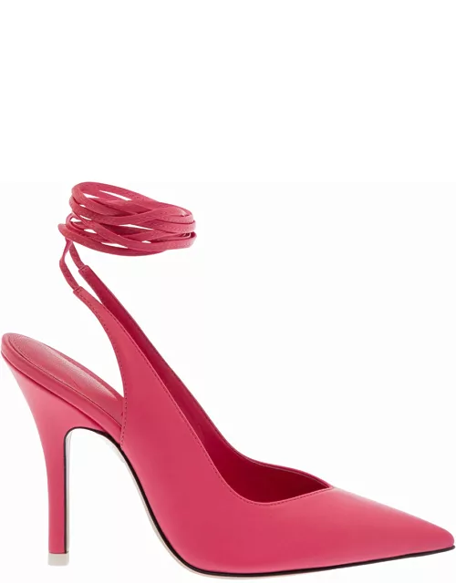 The Attico Pointed Toe Pumps With Strap Detail In Pink Leather Woman