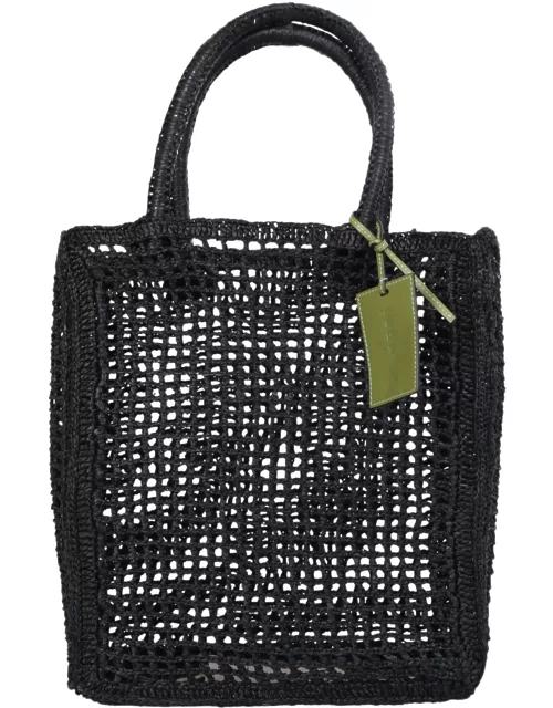 Woven Raffia Black Bag By Manebi