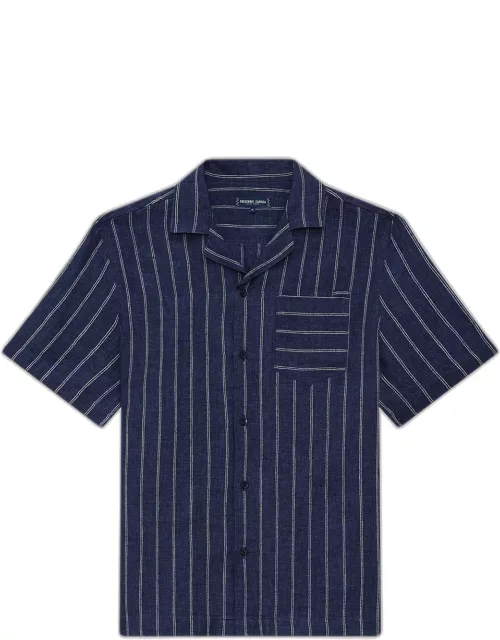 Angelo Striped Linen Shirt X Matches Navy