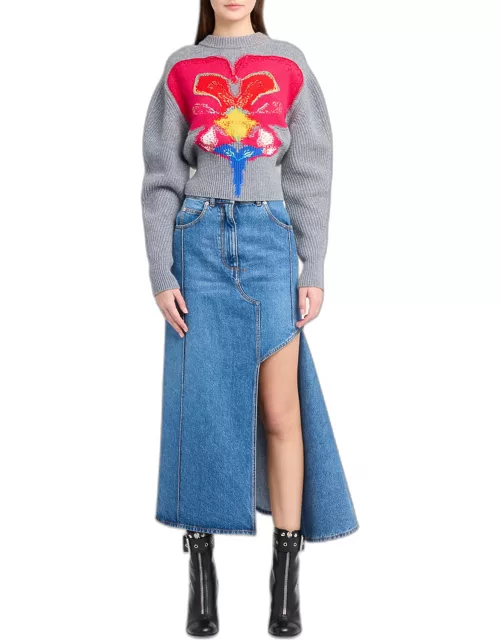 Denim Midi Skirt with Asymmetric High Slit