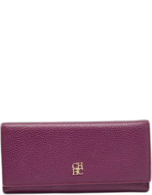 Carolina Herrera Burgundy Leather Trifold Continental Wallet