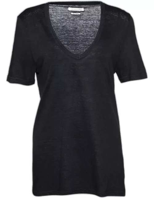Isabel Marant Etoile Black Linen Knit V-Neck T-Shirt
