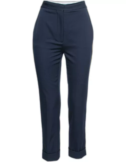 Stella McCartney Navy Blue Crepe Wool Side Stripe Detail Trousers