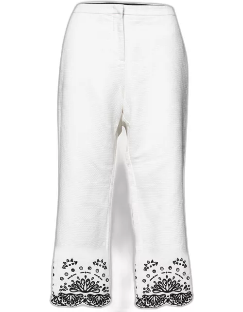 Emilio Pucci White Cotton Cutwork Detail Straight Leg Trousers