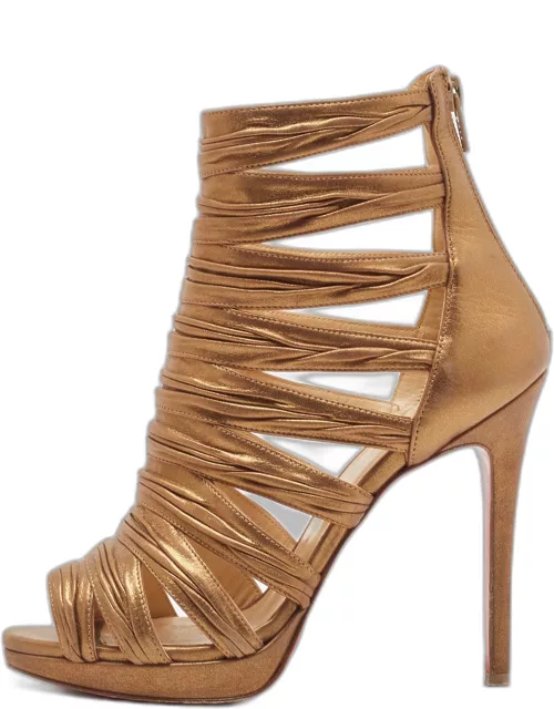 Christian Louboutin Gold Leather Tinazata Open Toe Ankle Boot