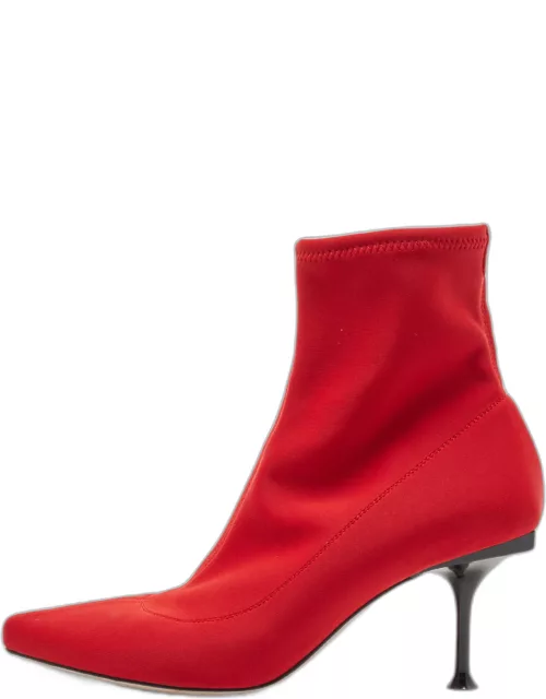 Sergio Rossi Red Knit Fabric Pointed Toe Ankle Bootie