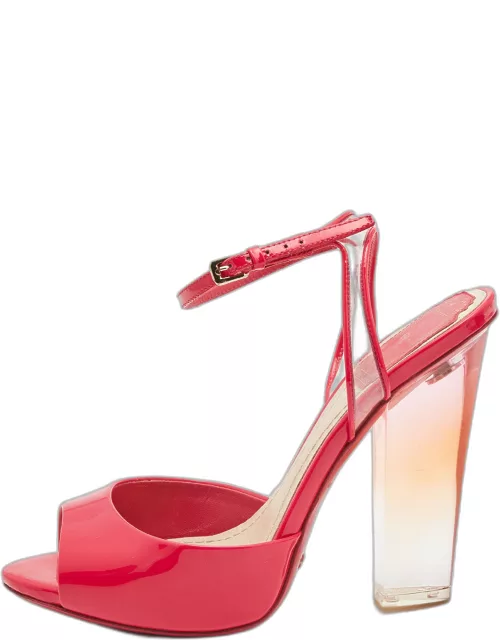 Dior Pink Patent and PVC Plexi Clear Block Ankle Strap Sandal