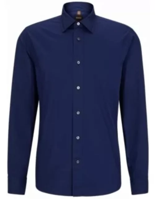 Relaxed-fit shirt in washed Italian satin- Dark Blue Men's Casual Shirt