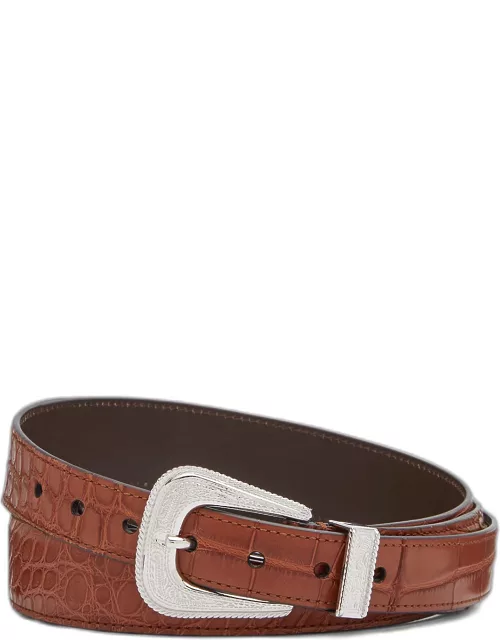 Men's Western Buckle Croc Leather Belt