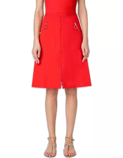 Zip-Front Taffeta A-Line Skirt