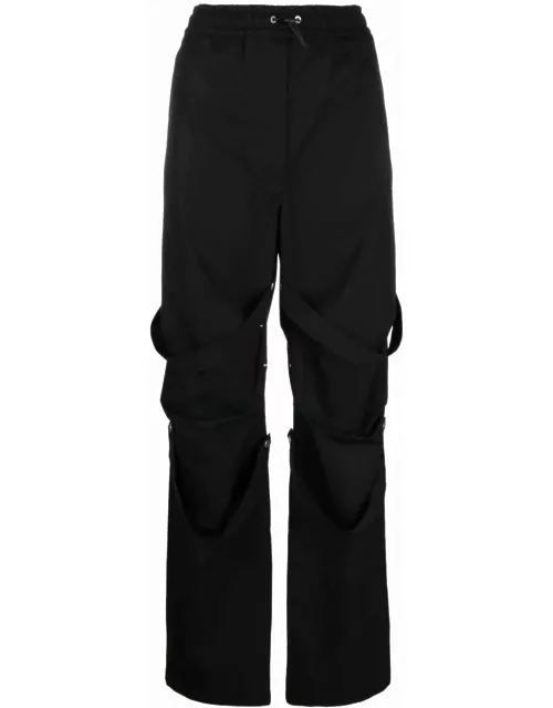 Black straight trousers with print and appliqué