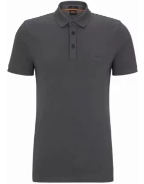Stretch-cotton slim-fit polo shirt with logo patch- Dark Grey Men's Polo Shirt