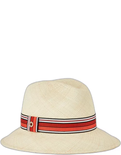 Ingrid Straw Panama Brisa Hat w/ Multi-Stripe Band