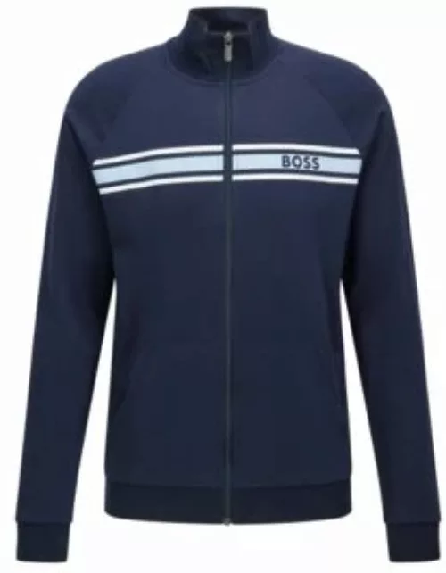 Cotton-terry jacket with logo and stripes- Dark Blue Men's Loungewear