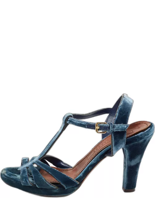 Marc Jacobs Blue Velvet Ankle Strap Sandal