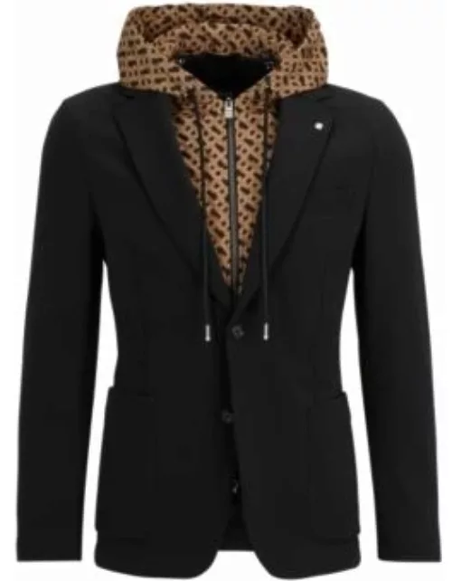 Slim-fit jacket with monogram-patterned inner- Black Men's Sport Coat