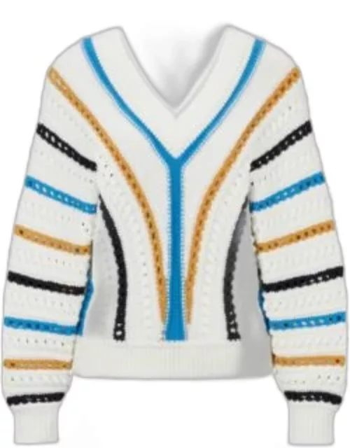Open-knit striped sweater in a cotton blend- Patterned Women's Sweater