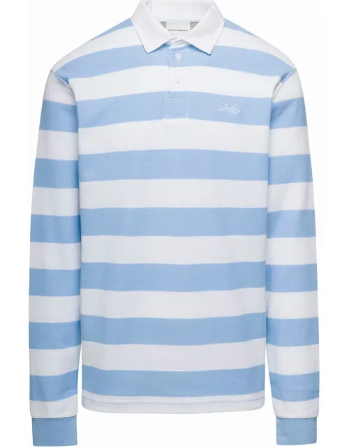 Drôle de Monsieur Light Blue And White Striped Polo Shirt With Logo Embroidery In Cotton Man