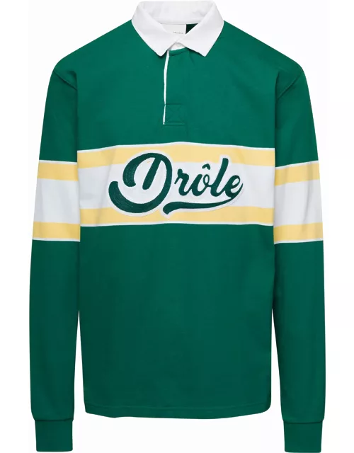 Drôle de Monsieur Green Long Sleeved Polo Shirt With Drole Print In Cotton Man
