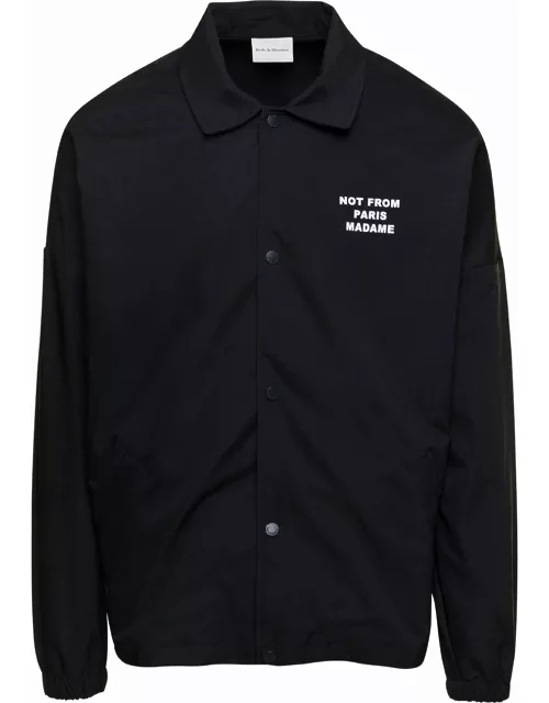 Drôle de Monsieur Black Jacket With Slogan Print At The Back And At The Front In Nylon Man