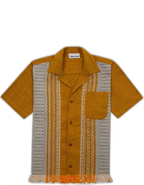 Men's Serape Striped Fringe Camp Shirt
