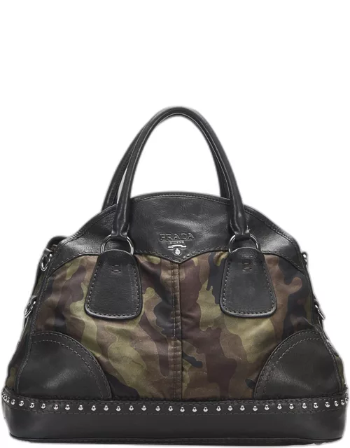 Prada Camouflage Tessuto Nylon and Leather Bowler Bag