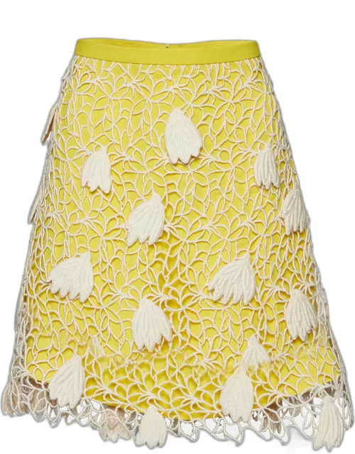 Chloe Yellow Crepe Lace Overlay Mini Skirt
