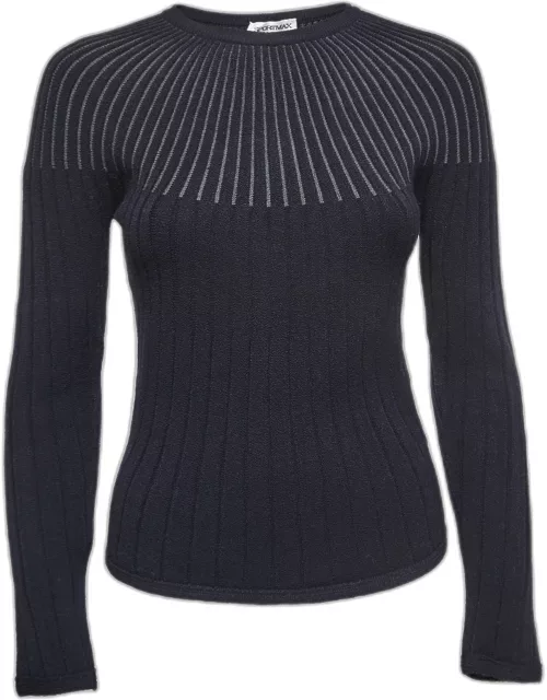 Sportmax Blue Wool Striped Rib Knit Sweater
