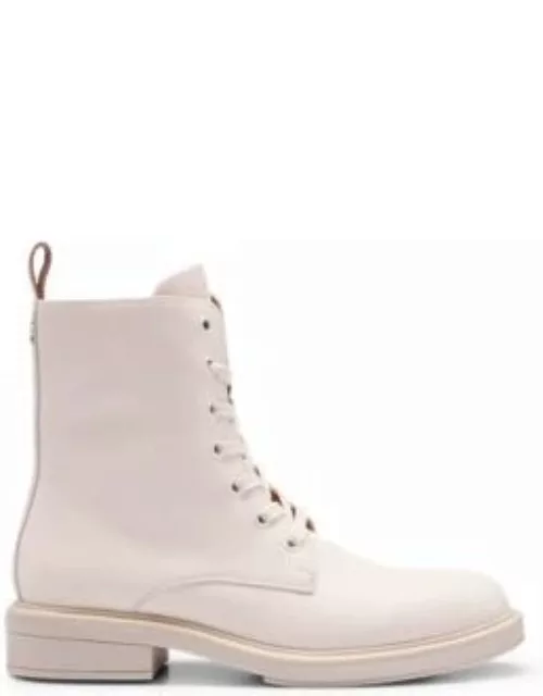 Leather lace-up boots with branded trim- White Women's Boot